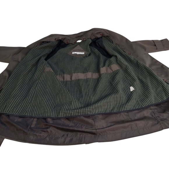 Brem Rainwear Trench Coat Women's Green Double Breasted Belt Bank Vent Sz 10 - Picture 7 of 11